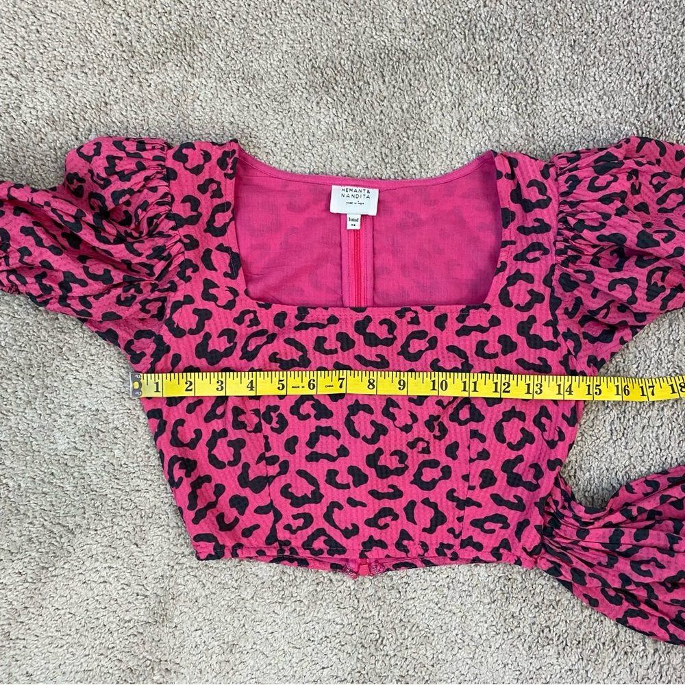 Hemant &‎ Nandita Puff Sleeve Crop Top Side Sash Pink Leopard Print XS - Picture 8 of 9